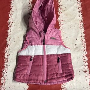 DKNY Pink and White Hooded Puffer Vest